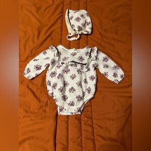 Floral Baby Romper with Matching Hat